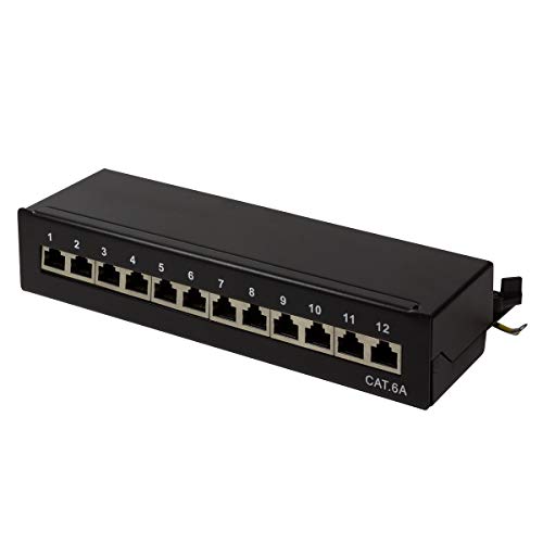 LogiLink Professional LogiLink NP0019B Professional Cat.6A (500 MHz) Patchpanel - Verteilerfeld, Tisch/Wand/Desktop, STP (geschirmt) 12-Port (RJ45), Schwarz von Logilink