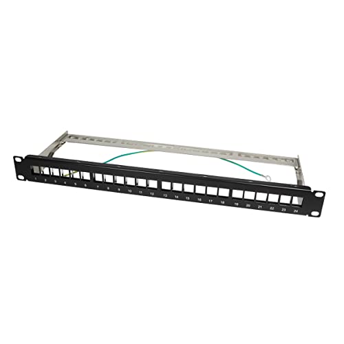 LogiLink Professional NK4042 Keystone Patchpanel/Verteilerfeld für 24 Buchsen, geschirmt, 1 HE (Höheneinheit) schwarz 24-Port von Logilink