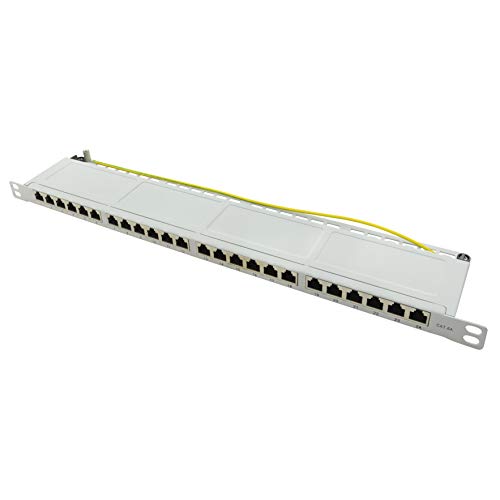LogiLink Professional NP0062 Vollgeschirmtes CAT 6A Patch- /Verteilerfeld mit 24-Ports, PoE und PoE+, halbe Bauhöhe (0,5 Höheneinheiten) Lichtgrau von Logilink