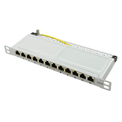 LogiLink Professional NP0065 geschirmtes Cat 6A Patch-/Verteilerfeld mit 12-Ports (10 Zoll), PoE und PoE+, halbe Bauhöhe (0, 5 Höheneinheiten) Lichtgrau von Logilink