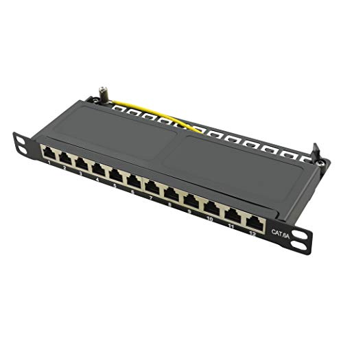 LogiLink Professional NP0066 geschirmtes Cat 6A Patch-/Verteilerfeld mit 12-Ports (10 Zoll), PoE und PoE+, halbe Bauhöhe (0, 5 Höheneinheiten) Schwarz von Logilink