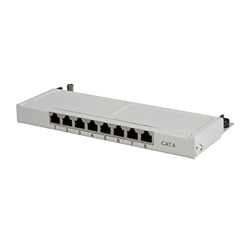 LogiLink Professional NP0077 Geschirmtes CAT 6 Patch- /Verteilerfeld mit 8-Ports (Desktop), halbe Bauhöhe (0,5 Höheneinheiten) Lichtgrau von Logilink