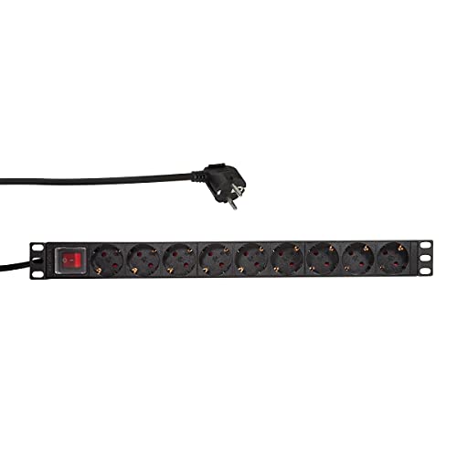 LogiLink Professional PDU9C02 Hochwertige 19" Steckdosenleiste 9-Fach CEE7/3 (Schutzkontakt) mit An/Aus Schalter schwarz von Logilink