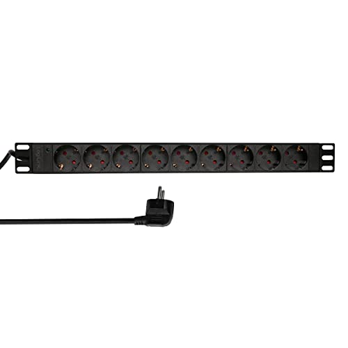 LogiLink Professional PDU9C03 Hochwertige 19" Steckdosenleiste 9-Fach CEE7/3 (Schutzkontakt) Schwarz von Logilink