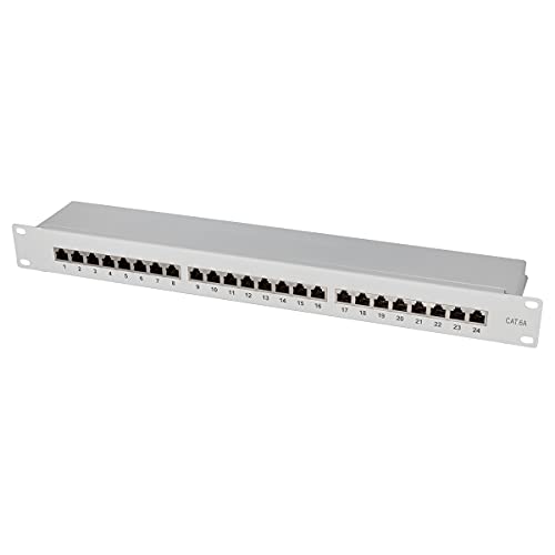 LogiLink Professional PrimeLine Cat.6A (500 MHz) Patchpanel grau, 19", STP (geschirmt) 24-Port (RJ45), Lichtgrau von Logilink