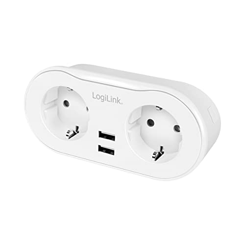 LogiLink SH0102 - Wi-Fi Smart Home Stromstecker 2-Fach (2X CEE 7/7) + 2X USB-A, über App steuerbar, IP20, Tuya kompatibel, unterstützt Amazon Alexa und Google Home von Logilink