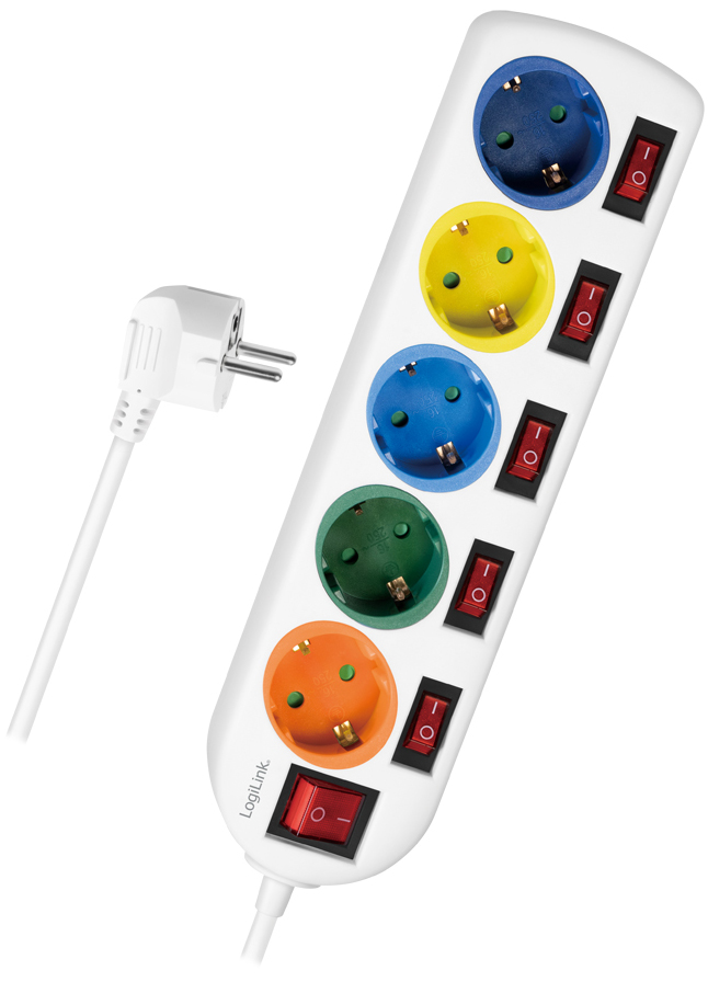 LogiLink Steckdosenleiste, 5-fach mit 6 Schaltern,mehrfarbig von Logilink