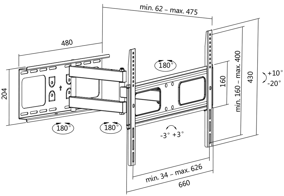 LogiLink TV-Wandhalterung Full Motion, für 96,98 - 177,8 cm von Logilink