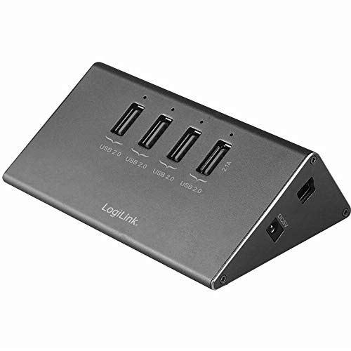 LogiLink UA0224 USB 2.0 Hub 4-Port + 1x Schnell-Ladeport mit Smart IC/ LED Anzeige/ Überspannungsschutz, für Windows & Mac OS von Logilink