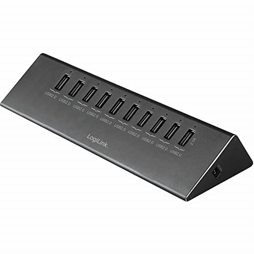 LogiLink UA0226 USB 2.0 Hub 10-Port + 1x Schnell-Ladeport mit Smart IC / LED Anzeige / Überspannungsschutz, für Windows & MAC OS von Logilink