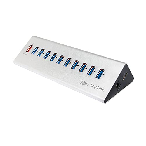LogiLink UA0229 USB 3.0 Hub 10-Port + 1x Schnell-Ladeport mit Smart IC / LED Anzeige / Überspannungsschutz, für Windows & MAC OS von Logilink