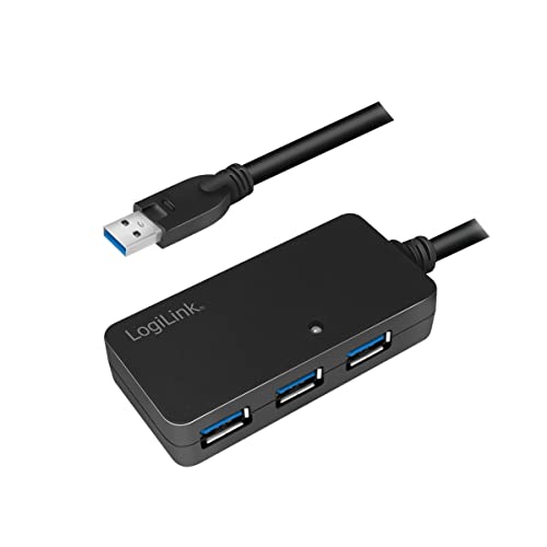 LogiLink UA0262 USB 3.0 Active Repeater und Verlängerungskabel bis 10m mit 4-Port Hub schwarz von Logilink