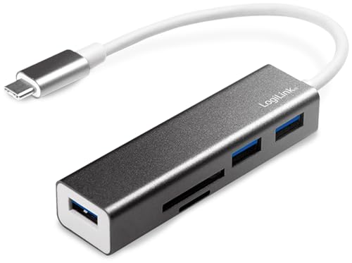 LogiLink UA0305 USB-C 3.0 HUB, 3-Port, mit Card Reader Anthrazit von Logilink