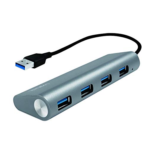 LogiLink UA0307 USB 3.0 Hub für PC/Laptop, 4-Ports Aluminiumgehäuse Silber von Logilink