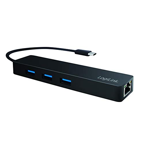 LogiLink UA0313 Slim USB 3.0 Hub Schwarz, 3-Port + Gigabit LAN von Logilink