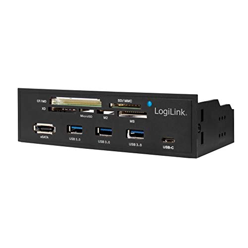 LogiLink UA0341 - 5,25" Multifunktions Panel mit: integriertem Kartenleser (M2, MS, SD, micro-SD, XD, CF) / USB 3.0 Hub (3-Port) / USB-C / eSATA von Logilink