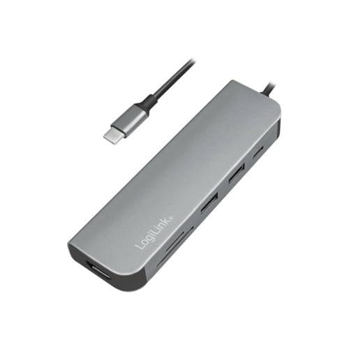 LogiLink UA0343 - USB-C™ Multifunktions Hub mit 6X Erweiterungen: 1x HDMI/1x USB-C PD (Power Delivery)/1x SD Kartenleser/2x USB 3.2 Gen 1x1/1x HDMI (4Kx2K @30Hz) fürs Smartphone, Notebook, Computer von Logilink