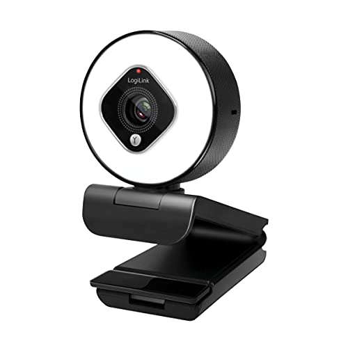 LogiLink UA0384 - Full-HD-USB-Webcam, 76°, Dual-Mikrofon, Autofokus, Ringlicht, Stativ, Schwarz von Logilink