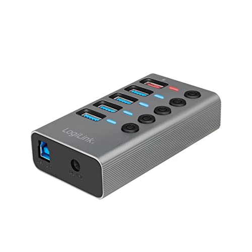 LogiLink UA0386 - USB 3.2 Gen 1 Hub, 4 Ports + 1x Schnell-Ladeport, EIN/Aus-Schalter, Aluminium von Logilink