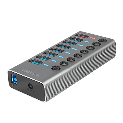 LogiLink UA0387 - USB 3.2 Gen 1 Hub, 7 Ports + 1x Schnell-Ladeport, EIN/Aus-Schalter, Aluminium von Logilink