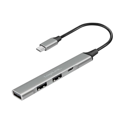 LogiLink UA0416 - USB-C (USB 3.2 Gen1) 4-Port Hub im Slim Design, mit Überstrom- Überspannung- Rückstromschutz, Aluminiumgehäuse von Logilink