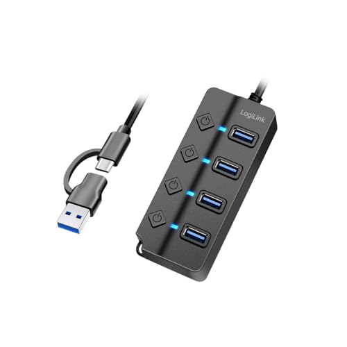 LogiLink UA0419 - USB 3.2 Gen1 Hub mt 4-Ports und EIN-/Aus-Schalter (pro Port) von Logilink