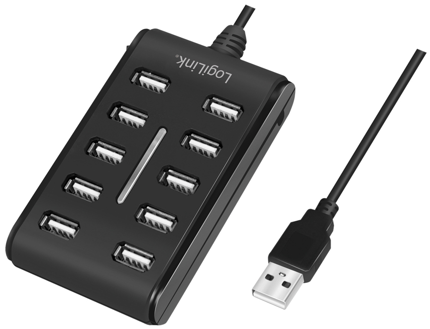 LogiLink USB 2.0 Hub, 10 Port, mit Ein-/Ausschalter, schwarz von Logilink