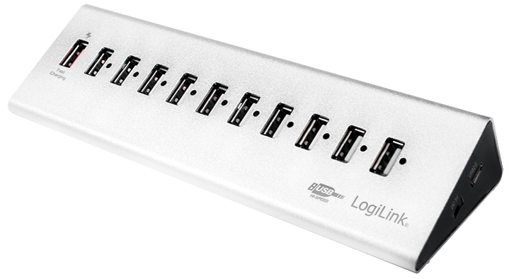 LogiLink USB 2.0 Hub mit Netzteil,10 Port + Schnell-Ladeport von Logilink