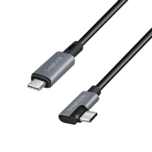 LogiLink USB 2.0 Typ-C Anschlusskabel, Stecker (90° gewinkelt) zu Stecker, mit E-mark Chipsatz, PD (Power Delivery), Farbe: Schwarz, 1 m von Logilink