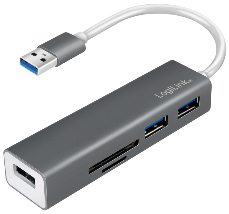 LogiLink USB 3.0 Hub + Kartenleser, 3-Port, grau von Logilink