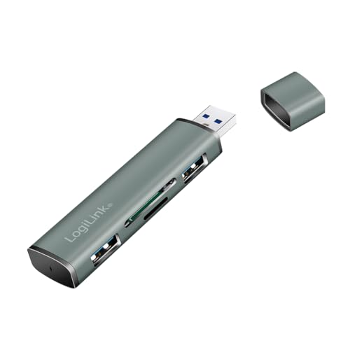 LogiLink USB 3.2 (Gen2) 2-Port Hub mit Kartenleser für microSD- und SD-Karten, Aluminiumgehäuse mit Schutzkappe von Logilink