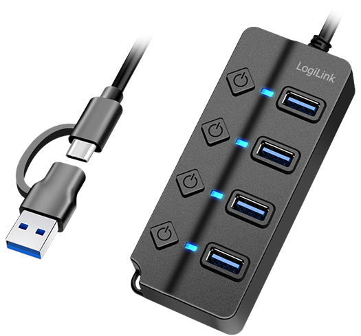 LogiLink USB 3.2 Hub, 4 Port, mit Ein-/Ausschalter, schwarz von Logilink