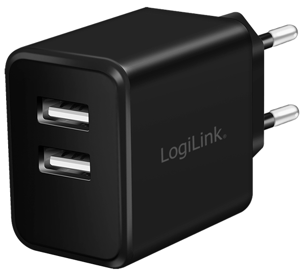 LogiLink USB-Adapterstecker, 2x USB, 12 Watt, schwarz von Logilink
