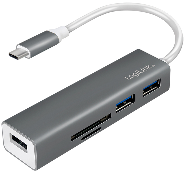 LogiLink USB-C 3.0 Hub + Kartenleser, 3-Port, grau LogiLink USB-C 3.0 Hub + Kartenleser, 3-Port, grau von Logilink