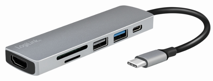 LogiLink USB-C 6-in-1 Multifunktions-Hub, silber von Logilink