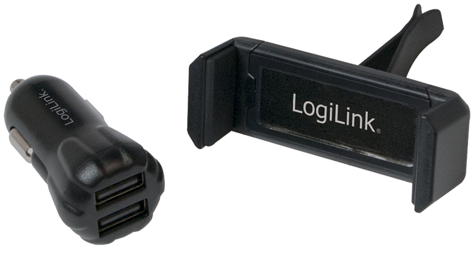 LogiLink USB-KFZ-Ladegerät + Smartphone Halterung, schwarz LogiLink USB-KFZ-Ladegerät + Smartphone Halterung, schwarz von Logilink
