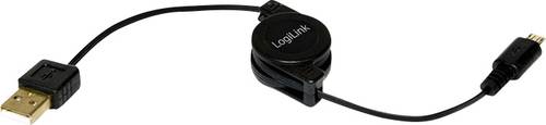 LogiLink USB-Kabel USB 2.0 USB-A Stecker, USB-Micro-B Stecker 0.75m Schwarz inkl. Aufroller CU0090 von Logilink