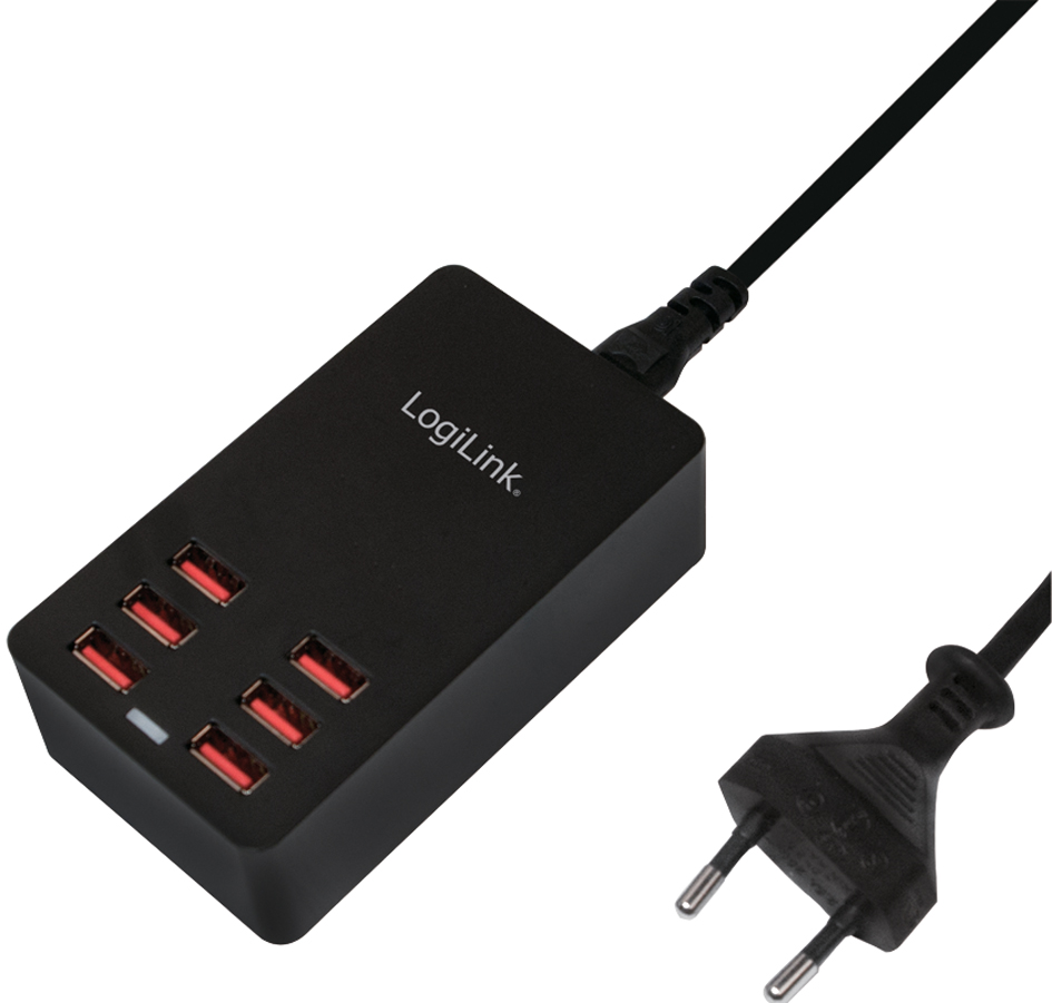 LogiLink USB-Tisch-Ladegerät, 6-Port, 32 Watt, schwarz von Logilink