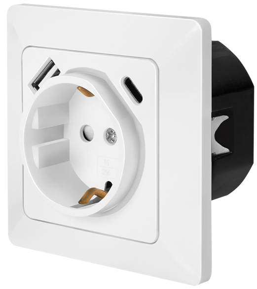 LogiLink Unterputz-Steckdose, 1x USB-C, 1x USB-A, weiß von Logilink