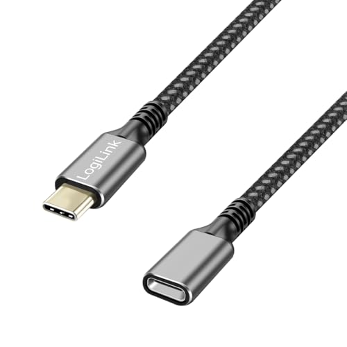 Logilink CUA0109 - USB 3.2 Gen1 Typ-C Verlängerungskabel mit PD Unterstützung (PowerDelivery), Farbe: Schwarz/Grau, Kabellänge: 2m von Logilink