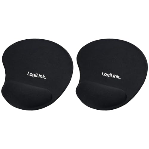 Logilink ID-0027 Mauspad mit Silikon Gel Handauflage, schwarz (Packung mit 2) von Logilink