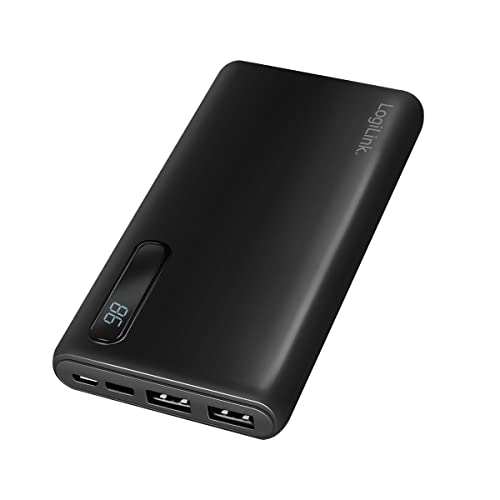 Logilink PA0280 - Powerbank 10.000 mAh, 2X USB, 2-in-1 Kabel, mit Display, gleichzeitziges Aufladen von 2 Geräten, Farbe: Schwarz von Logilink