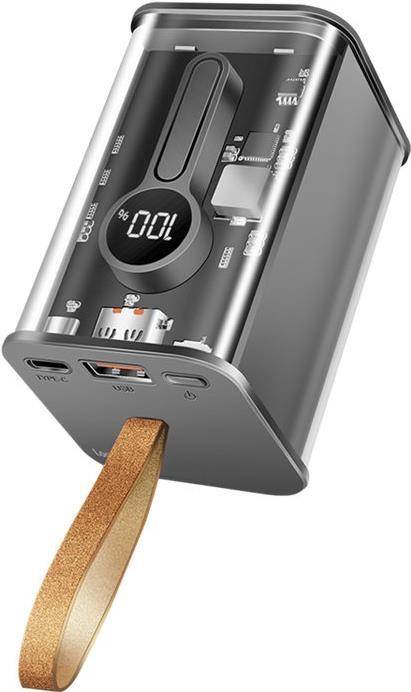Logilink - Powerbank - mit Display - 20000 mAh - 20 Watt - 3 A - PD 3.0, Quick Charge 3.0 - 2 Ausgabeanschlussstellen (USB-C (PD), 4 pin USB Type A (QC 3.0)) - auf Kabel: USB-C - durchsichtig (PA0307) von Logilink
