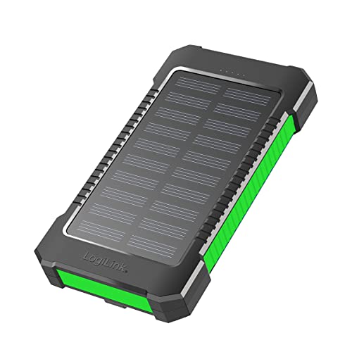 Solar-Powerbank mit 8000 mAh, Taschenlampe, gleichzeitiges Aufladen von 2 Geräten (2X USB Typ-A), schwarz-grün von Logilink