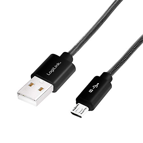 Synchronisations- & Ladekabel mit Nylon Geflechtschutz - USB-A zu micro-USB für Smartphones (Samsung, Huawei, Sony, LG, Nokia), Tablets, eBooks, etc. Länge = 1m von Logilink