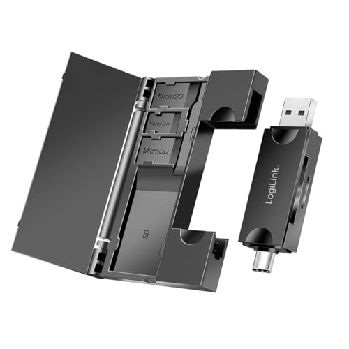 USB 3.2 (Gen1) Kartenleser für SD- & microSD-Karten, mit Karten-Aufbewahrung, USB-A und USB-C von Logilink