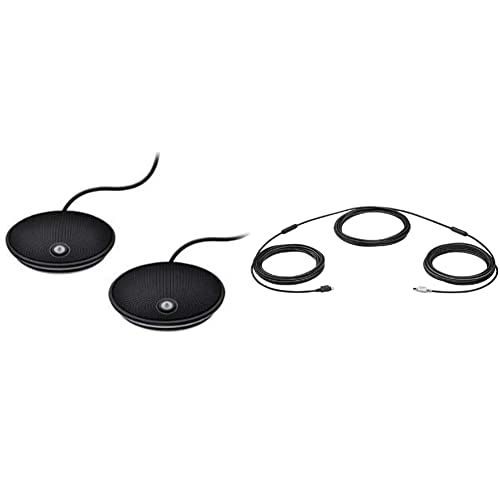 Logitech Group Erweiterungs-Mikrofone, 2X Zusatzmikrofone für 20 Meeting-Teilnehmer,Schwarz & Logitech Group Verlängerungskabel, Mini-DIN-6 Verbindung, 15 m Länge, 5 mm Kabeldicke, Schwarz von Logitech Business