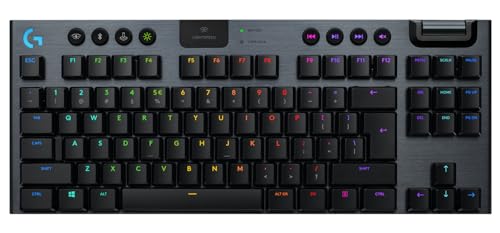 Logitech G 915 TKL Tenkeyless Lightspeed RGB Mechanische Gaming-Tastatur für Laptop oder Computer, Low-Profile-Switch-Optionen, LIGHTSYNC RGB, Advanced Wireless, Bluetooth - Linear Switch - Schwarz von Logitech G