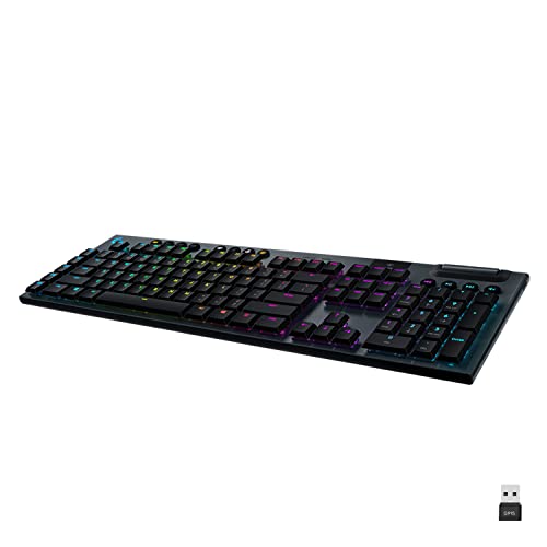 Logitech G - Accessories G915 Lightspeed Mechanische Gaming-Tastatur, kabellos, niedriges Profil, GL-Tasten, Touch-Tasten, LightSYNC RGB, ultradünnes Design, 30 Stunden Akkulaufzeit, belgisches Logitech G - Accessories G915 Lightspeed Mechanische Gaming-Tastatur, kabellos, niedriges Profil, GL-Tasten, Touch-Tasten, LightSYNC RGB, ultradünnes Design, 30 Stunden Akkulaufzeit, belgisches von Logitech G