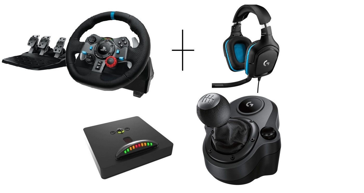 Logitech G G29 + Shifter+ G432 Gaming-Headset + Drive Hub Lenkrad Adapter Gaming-Lenkrad von Logitech G